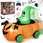 Witchwood™ (2 pack) 2.6ft Halloween Inflatable with Music and Lights,Remote Control Pumpkin Ghost Car,Blow ups Rc Car,Indoor Outdoor,Orange Green