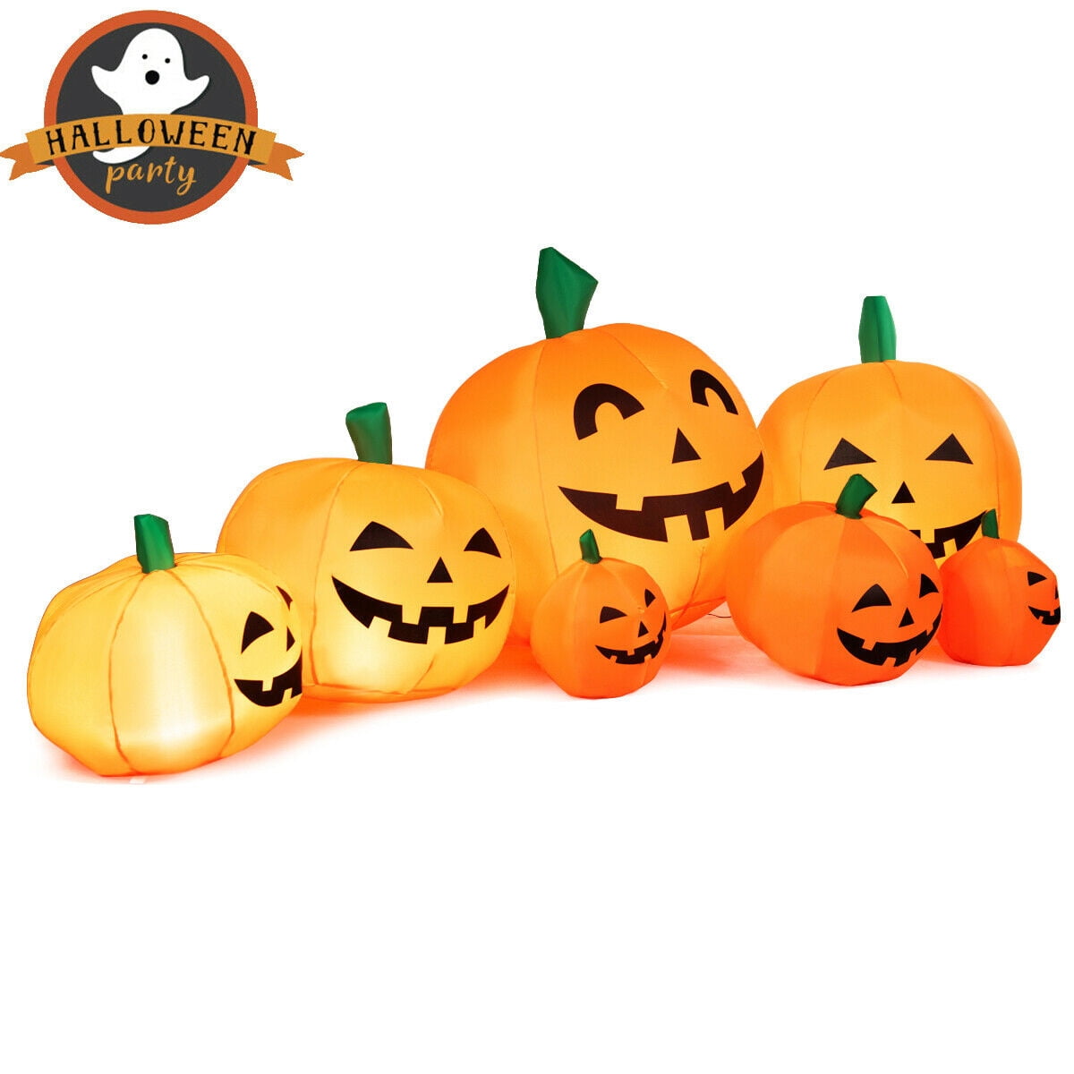 Witchwood™ Gymax 7.5ft Inflatable Halloween Pumpkins Set 7 Pumpkins Patch w/ Energy-saving LED & Adapter
