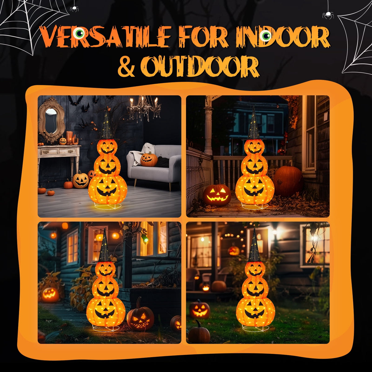 Witchwood™ 5'' Halloween Outdoor Decor, Halloween Pumpkins Lighted Pumpkins, Halloween Yard Decoration for Party