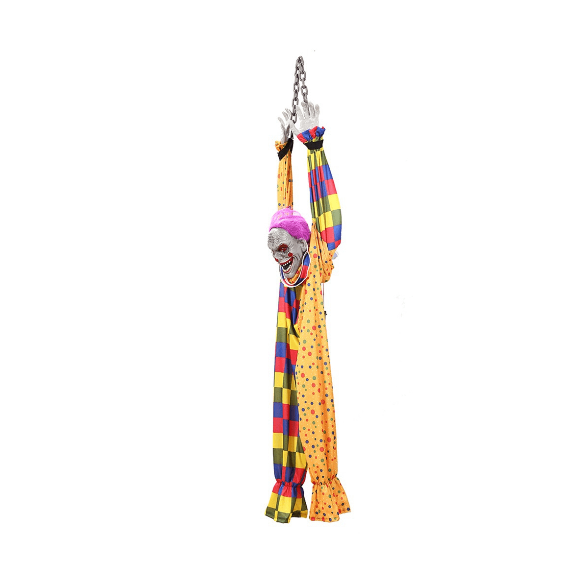 Witchwood™ 5.6 Ft Halloween Hanging Animated Talking & Shaking Scary Clown with Chain, Touch Activated for Decor