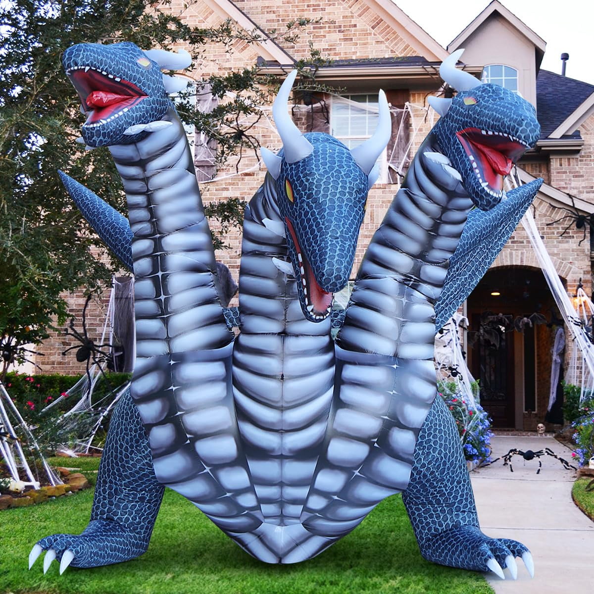 Witchwood™ COMIN 15.6 FT Long Animated Halloween Inflatables Outdoor Decorations Black Hydra Dragon - Giant Yard Blow Up Decoration Built-in LED Lights for Halloween Party Yard Lawn Garden Patio Decor