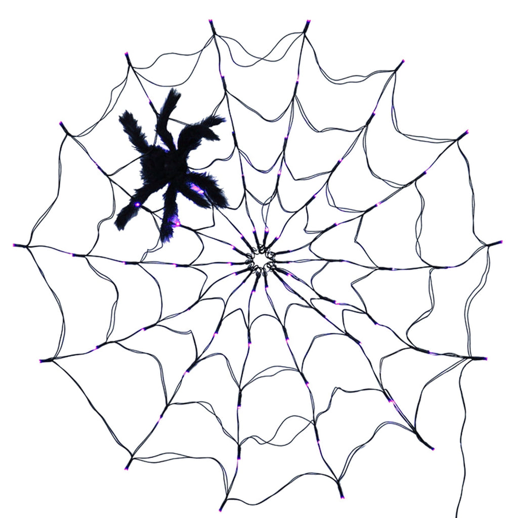 Witchwood™ Halloween Spider Web Light LED and a 5in Spider, 3.28ft Spider Web Light Decorations 70 LED Lighted, Indoor Outdoor House Yard Garden Scary Halloween Window Light, Battery Operated, Purple