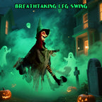 Witchwood™ Halloween LED Light-Up Flying Witch on Broomstick, Realistic Sound & Motion, Scary Animated Decoration with Kicking Legs for Yard, Party, Haunted House Green