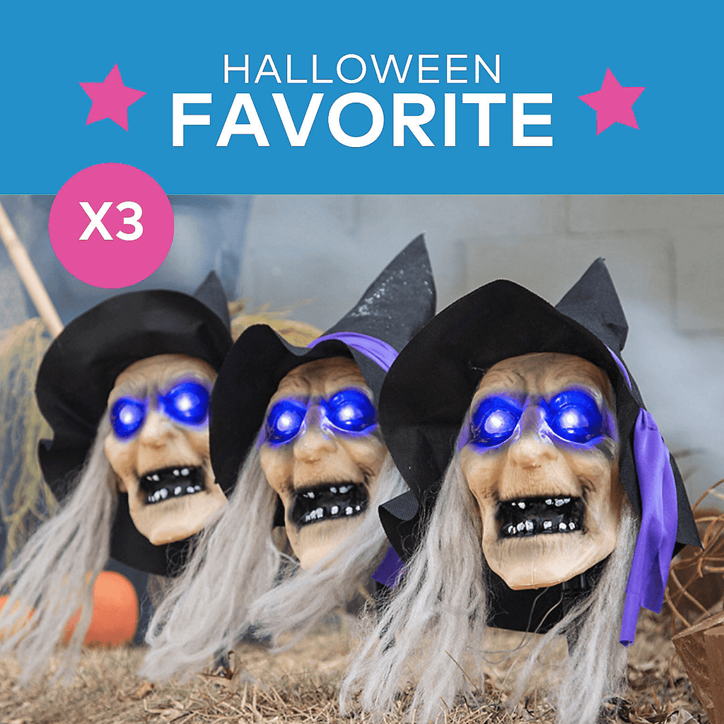 Witchwood™ Light-Up Witch Head Yard Stake Halloween Decorations - 3 Pieces