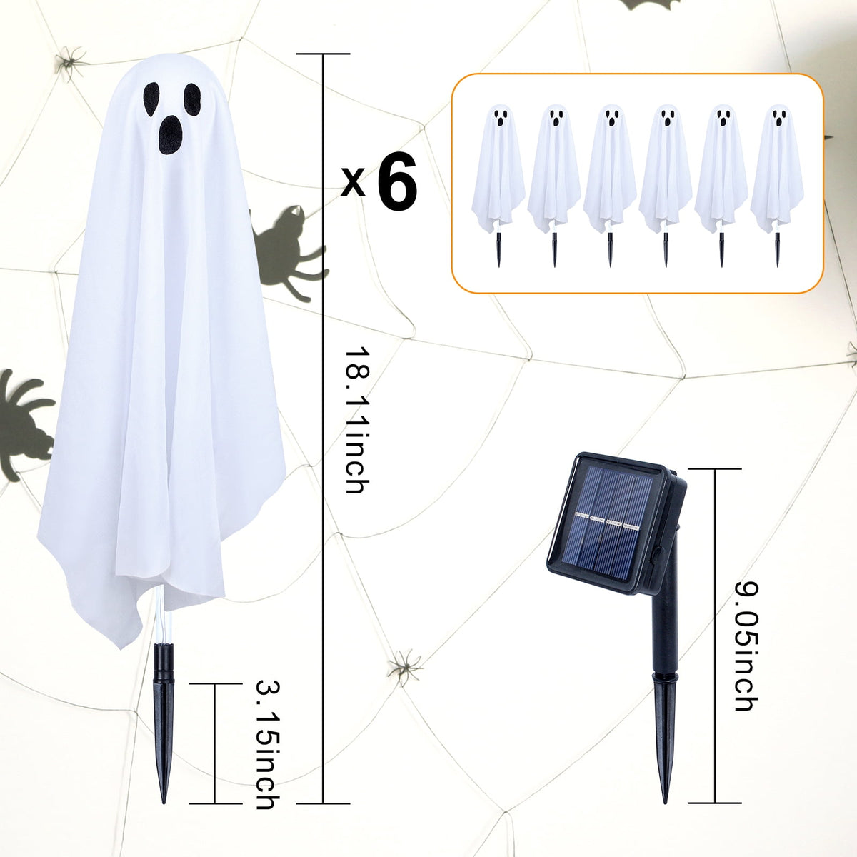 Witchwood™ Halloween Decorations Outdoor, 6 pack Light up Spooky Ghosts with 8 Modes LED Light - Scary Standing Ghosts Decor for Front Door Porch Yard Home Party