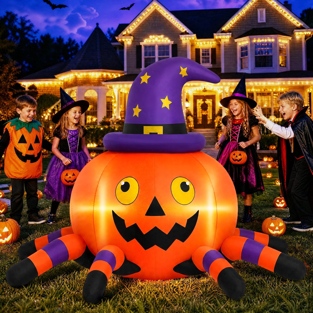 Witchwood™ 6.2FT Halloween Inflatable Decorations Pumpkin Spider with LED Lights, Halloween Blow Ups for Yard Party