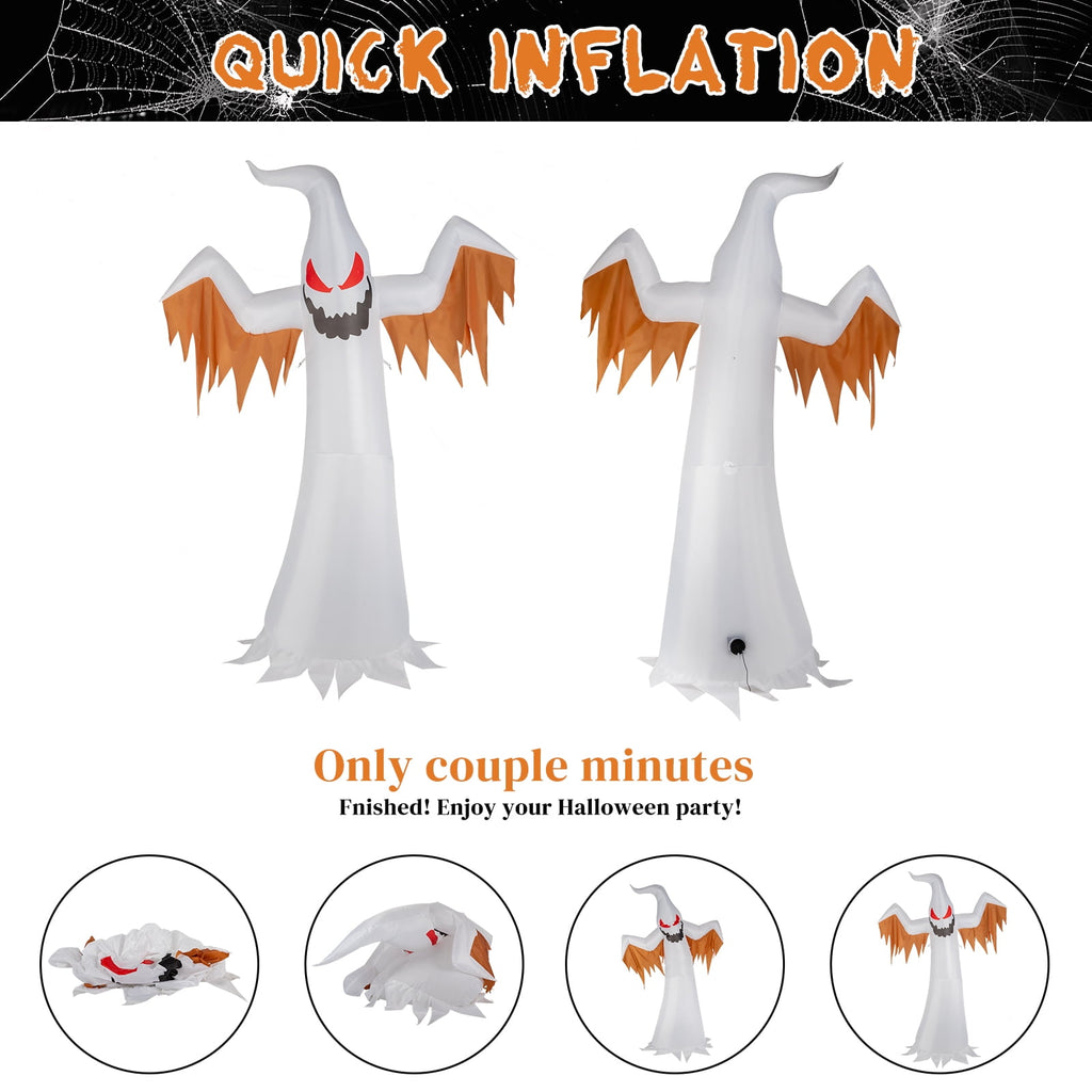 Witchwood™ 12FT Halloween Inflatables Ghost Outdoor Halloween Decoration w/ Scary Flames,4pcs LED Lights