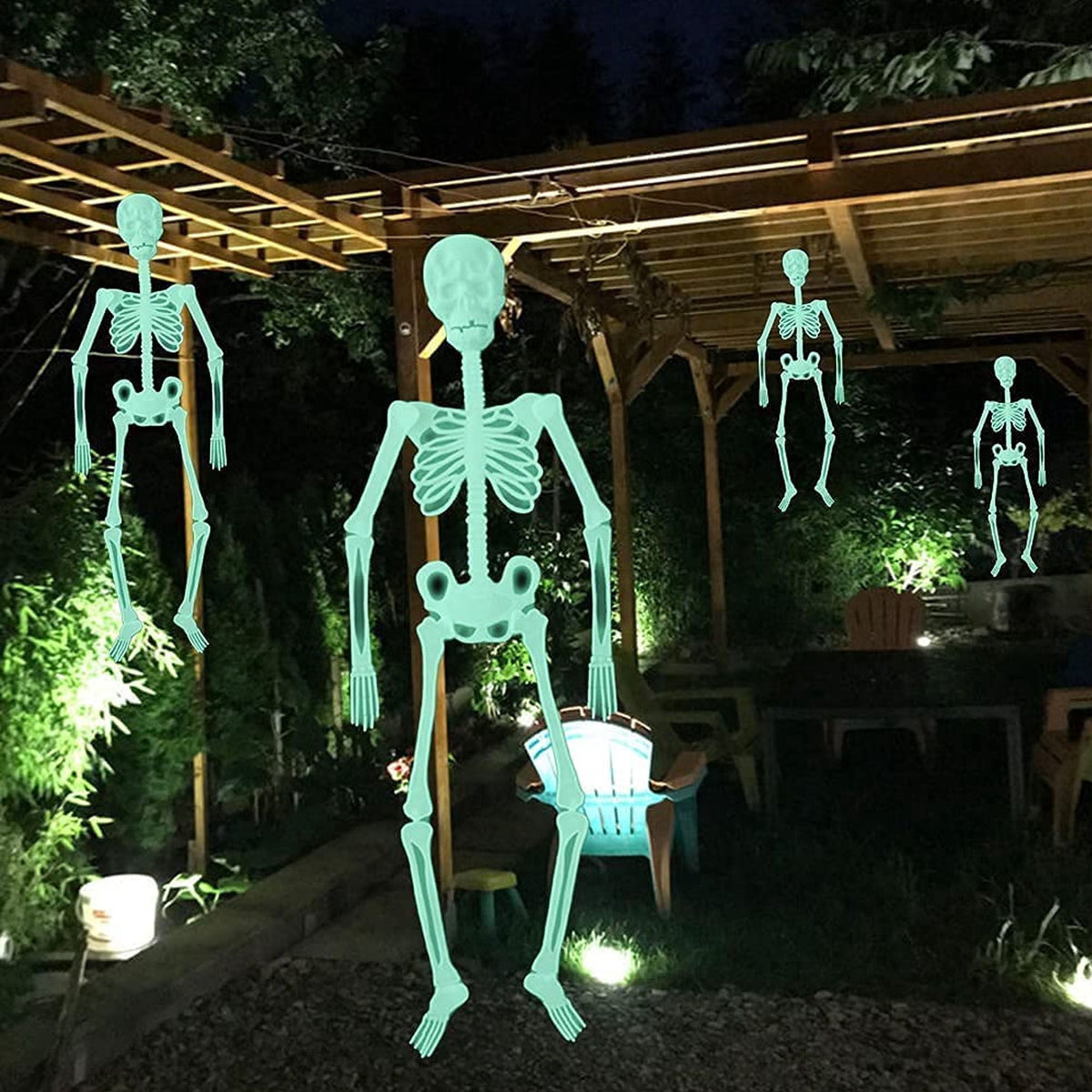 Witchwood™ Deago 4 Pack Halloween Hanging Luminous Skeleton Decorations 5 Ft Full Body Glow-in-The-Dark Poseable Skeleton for Outdoor Yard Garden Hanging Halloween Props