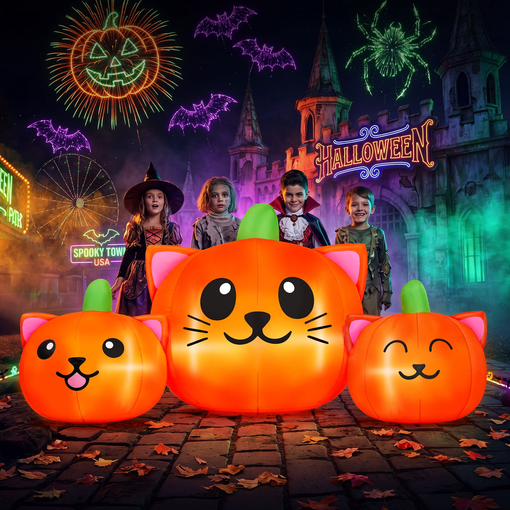 Witchwood™ 6.2FT Halloween Inflatable Pumpkin Cat Outdoor Decorations, Halloween Blow Ups with Lights for Party, Yard