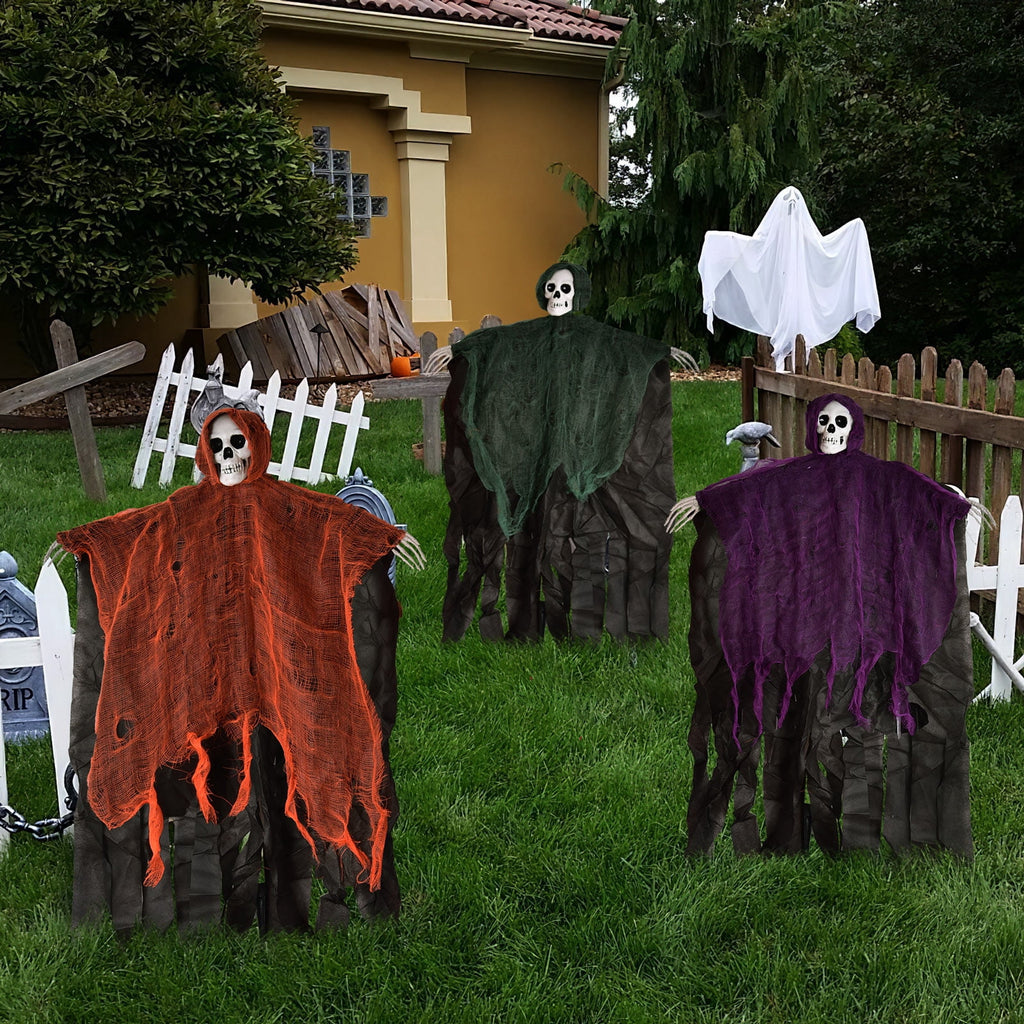 Witchwood™ Nifti Nest Halloween Skeleton, 3 Pcs Ghost Decorations, Halloween Props, Halloween Yard Decorations, Black,Green,Red