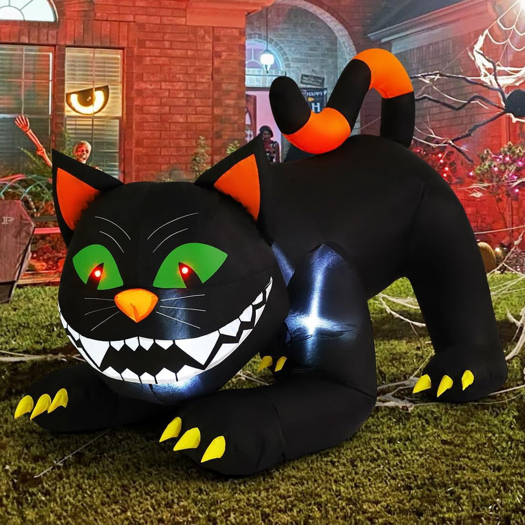 Witchwood™ COMIN 6 FT Animated Halloween Inflatables Black Cat Outdoor Decorations Blow Up Yard Large Cat with Moving Head and Built-in LEDs for Indoor Party Garden Lawn Decor