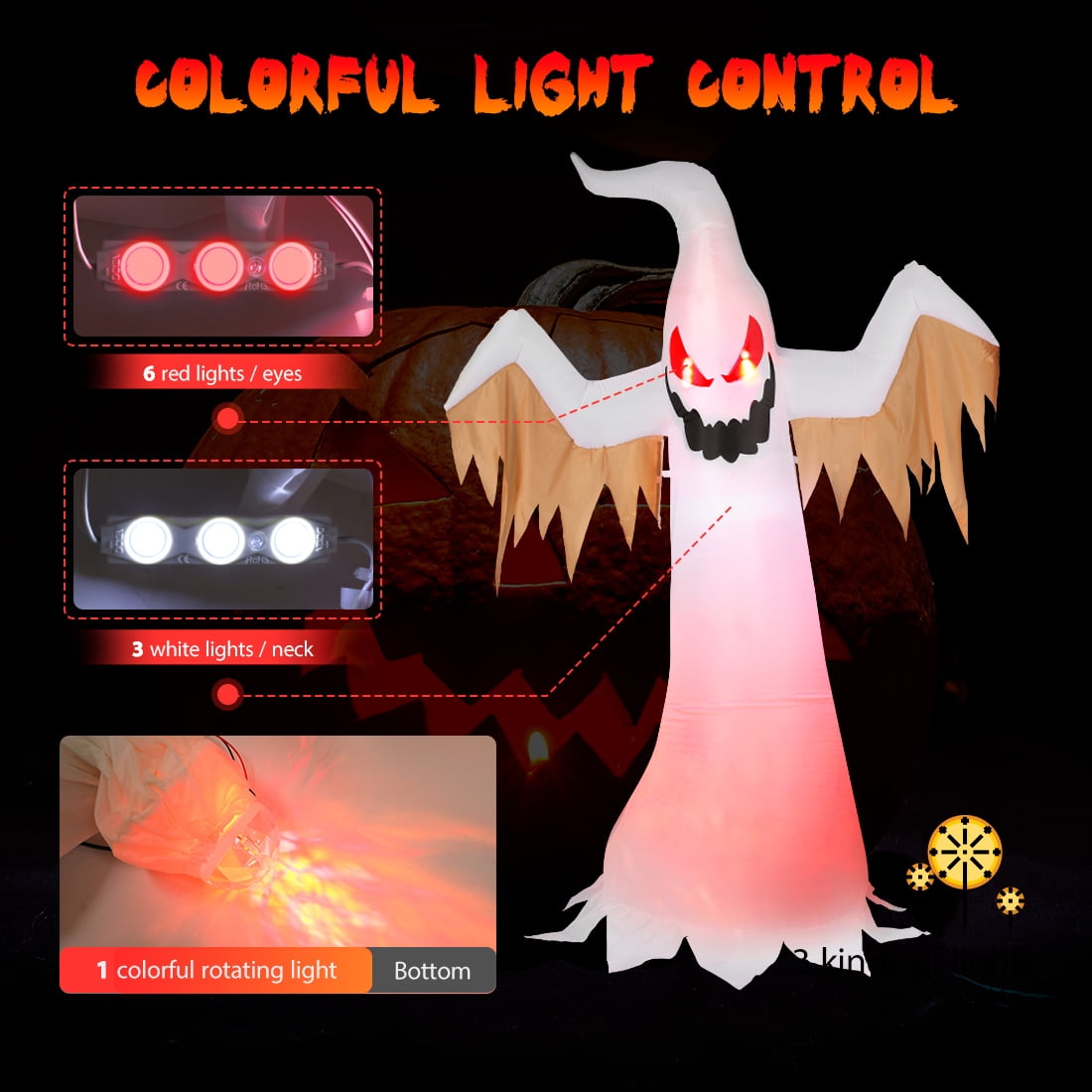 Witchwood™ VIVOHOME 8ft Height Halloween Inflatable White Ghost with Red Rotating Led Lights Blow up Outdoor Lawn Yard Decoration