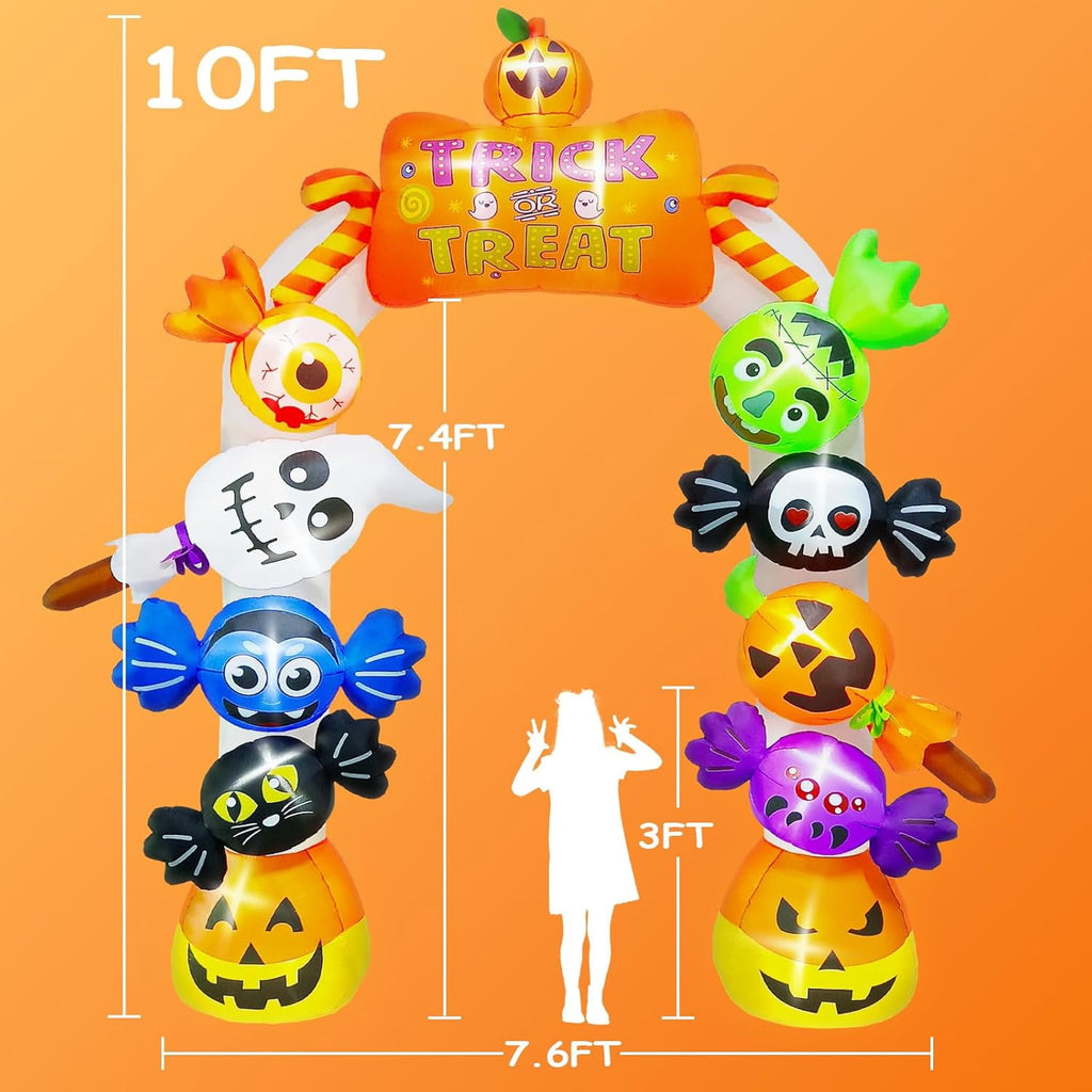 Witchwood™ 10FT Inflatable Candy Ghost Pumpkin Archway with Built-in Lights ? Giant Outdoor Yard & Garden Decoration for Halloween, Indoor/Outdoor Use