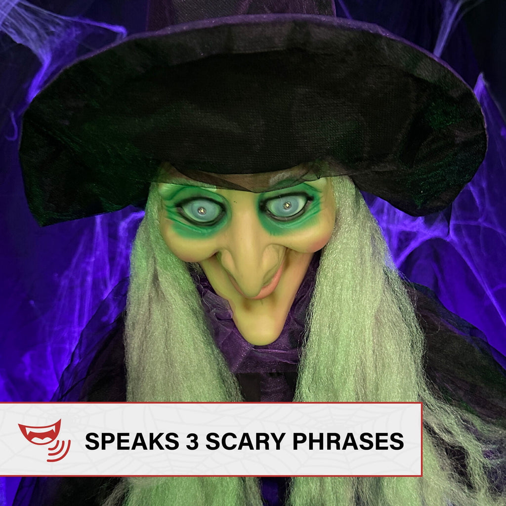 Witchwood™ Life-Size Animated Talking Witch w/ Broomstick, 6 ft Halloween Decoration, HHWITCH-5FLSA