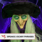 Witchwood™ Life-Size Animated Talking Witch w/ Broomstick, 6 ft Halloween Decoration, HHWITCH-5FLSA