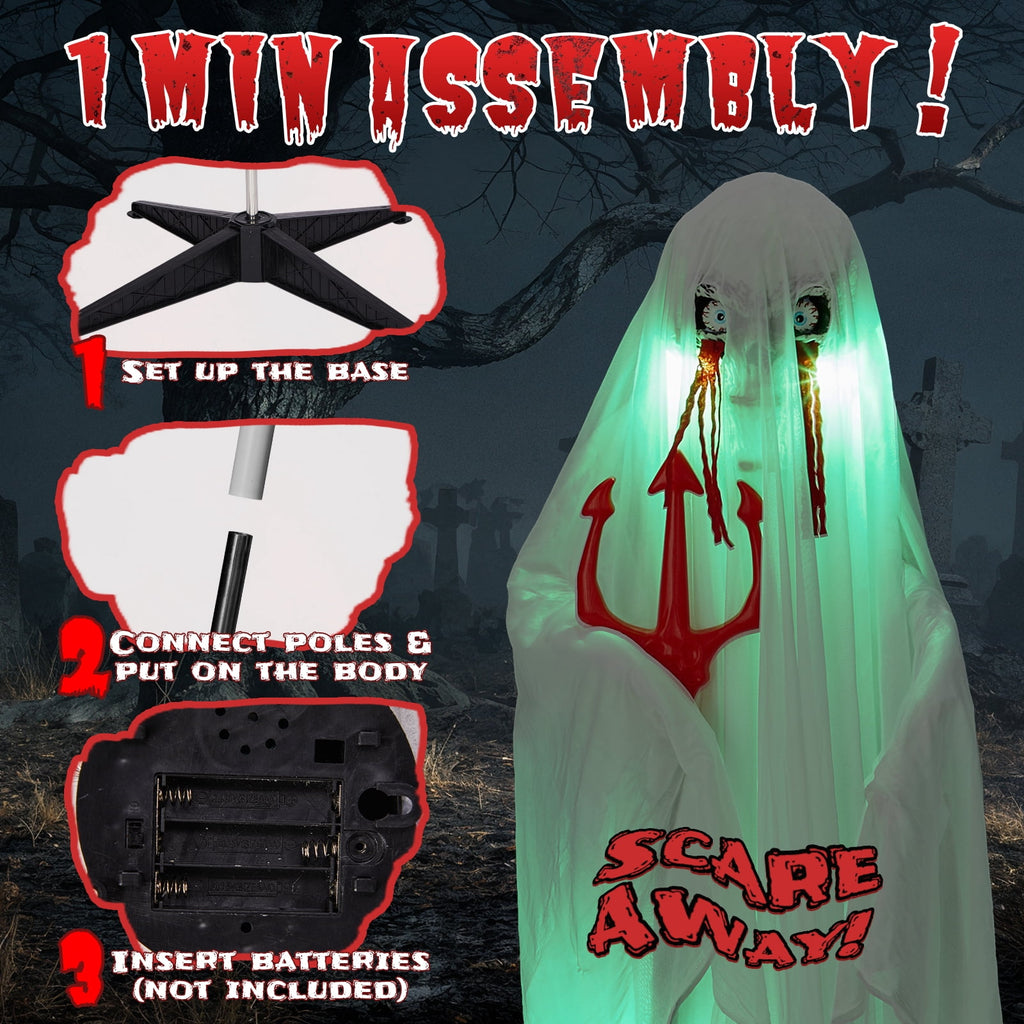 Witchwood™ 4.5ft Hanging Ghost Animated Halloween Decoration Creepy Halloween Skeleton w/ Pre-Recorded Screaming, LED Eyes
