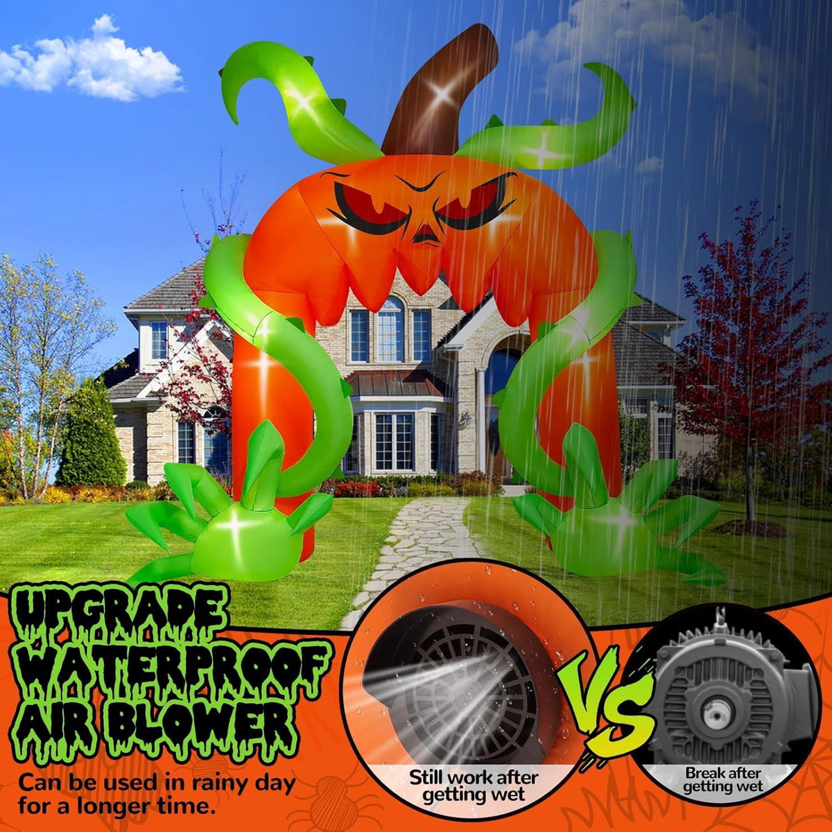 Witchwood™ 12FT Giant Halloween Pumpkin Arch Inflatable with LED Lights, Scary Blow-Up Decoration for Lawn, Garden, and Yard Holiday Party