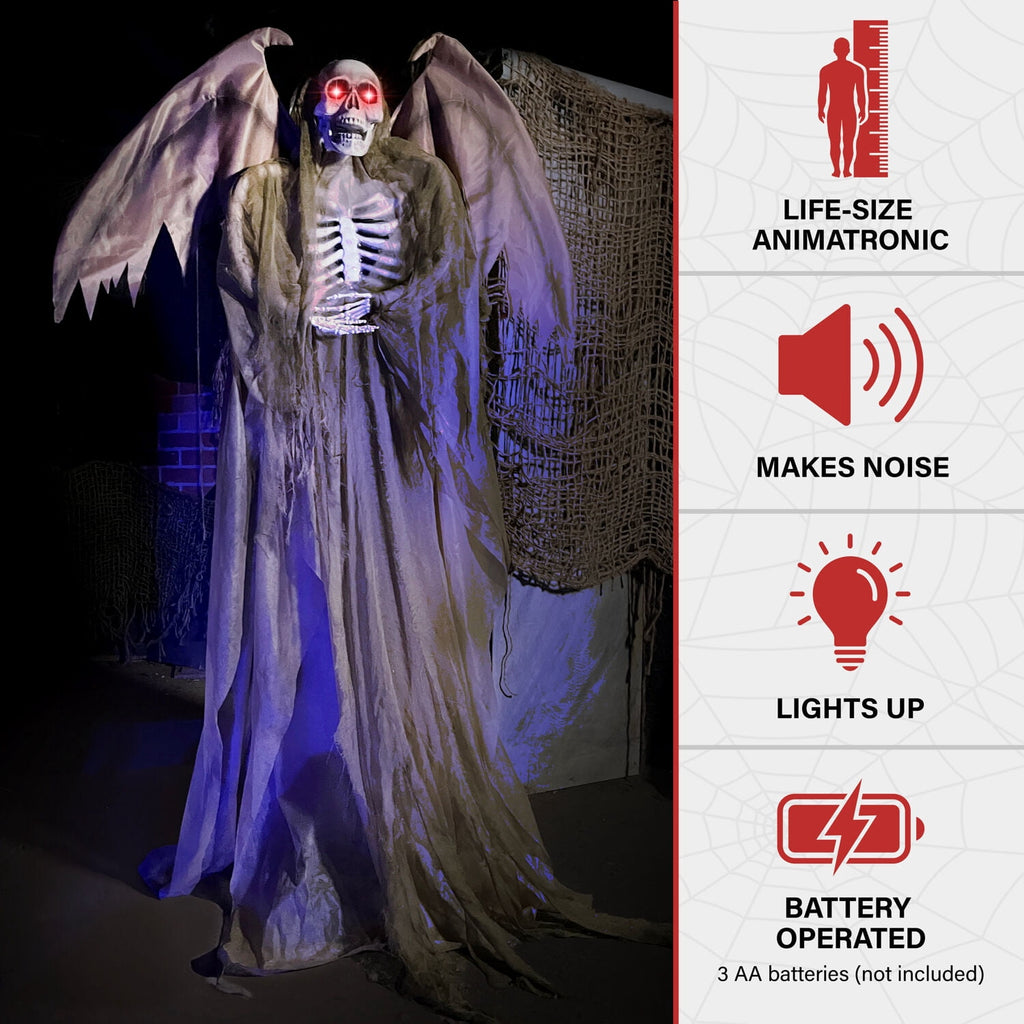Witchwood™ 5.5 ft Life-size Animatronic Reaper with Wings, Halloween Decoration, HHWINGSKEL-4FLSA