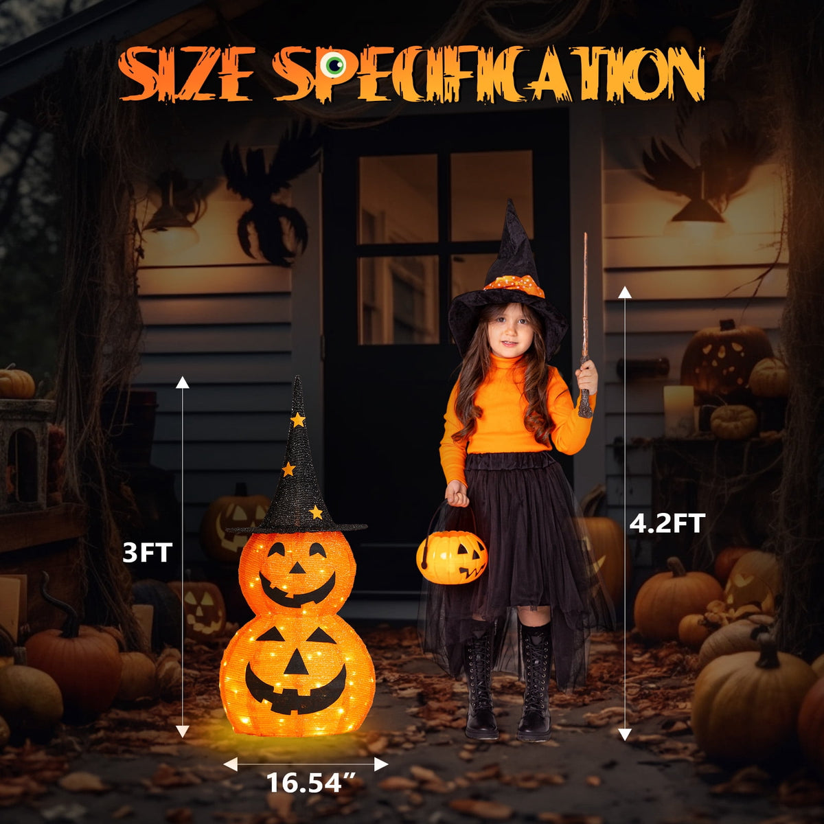 Witchwood™ 3FT Pumpkins Halloween Lighted Pumpkin Outdoor Decoration for Holiday Lawn Garden Party,2Pcs
