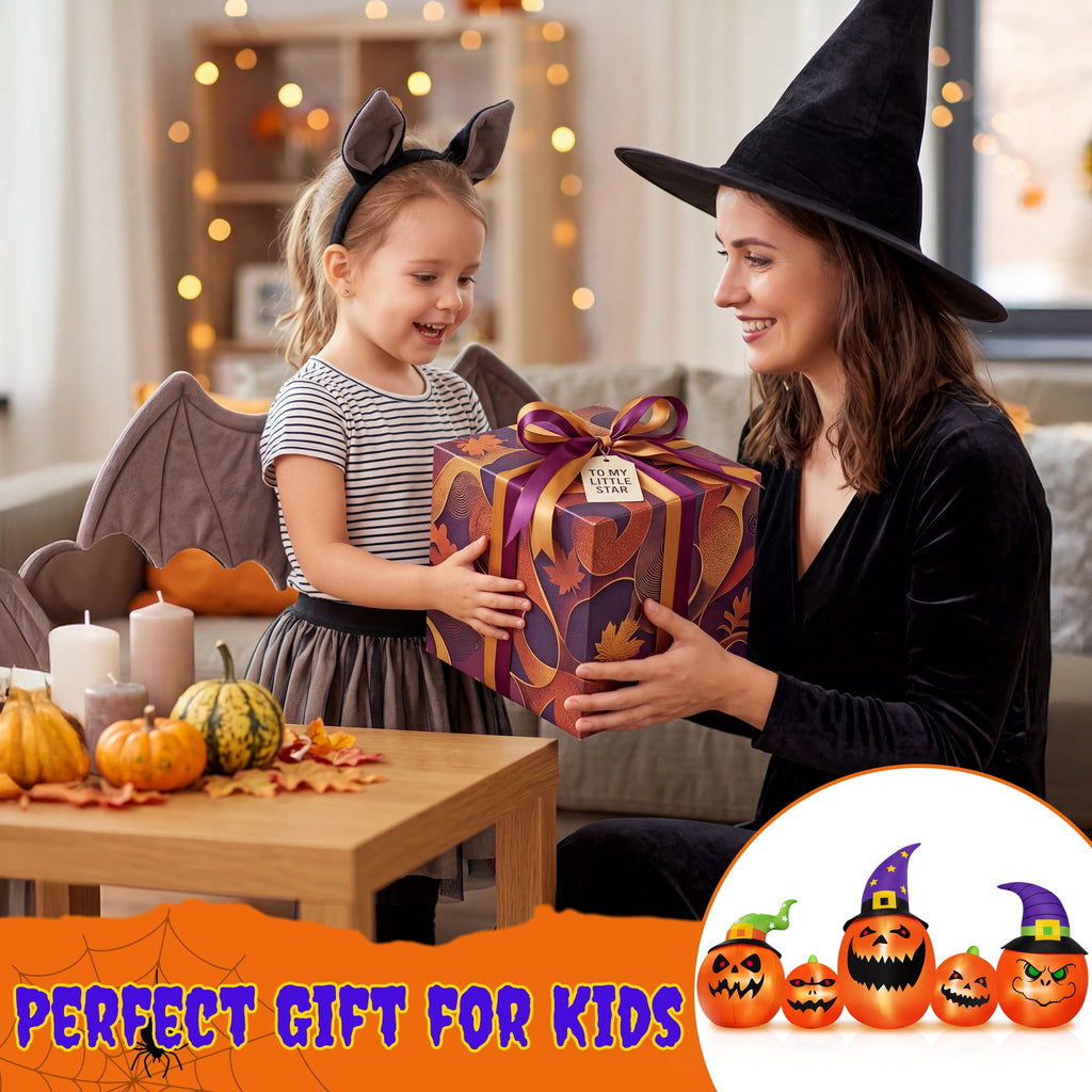 Witchwood™ (2 pack) 8FT Halloween Inflatable Pumpkins Blow ups Outdoor Decorations, Five Pumpkins with LED Lights for Party Yard