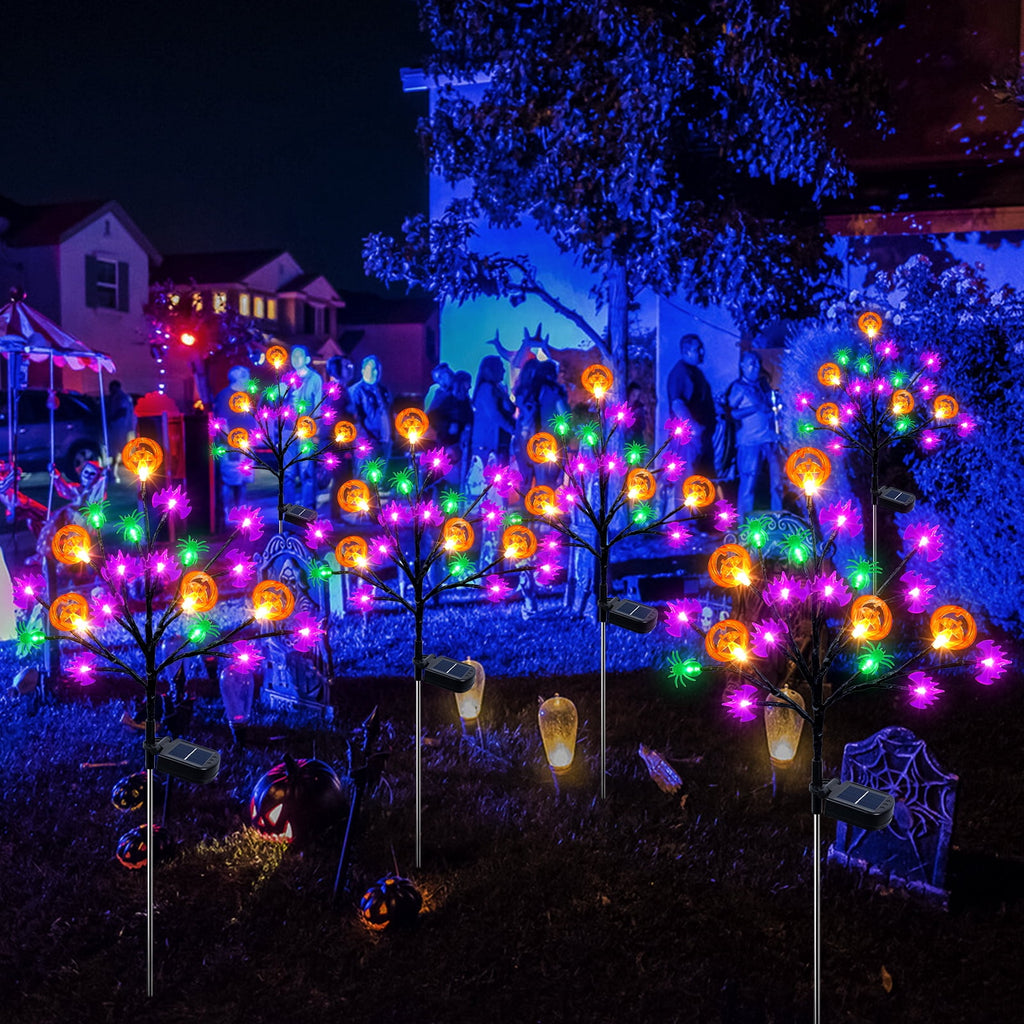 Witchwood™ 2 packs 40 LED Solar Halloween Lights, 2 Modes Halloween Bats Spiders Pumpkin Lights for Outdoor Decorations, Waterproof Stakes for Garden Yard Pathway Walkway