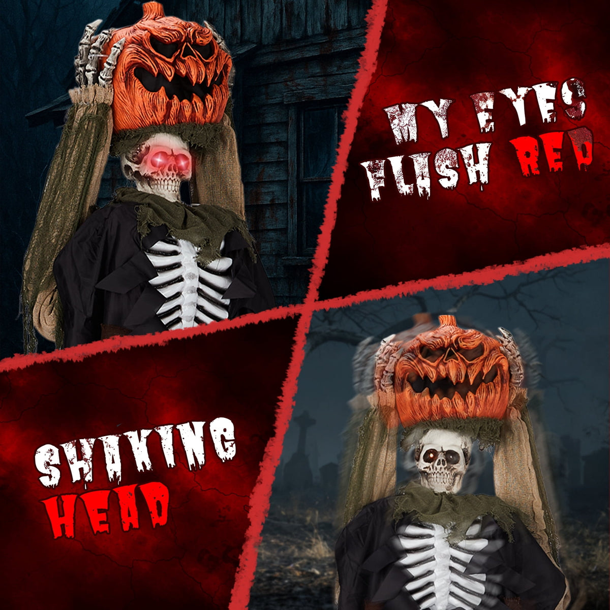 Witchwood™ 6ft Ghost with The Pumpkin Head Halloween Animated Animatronic Decoration w/ Pre-Recorded Screaming