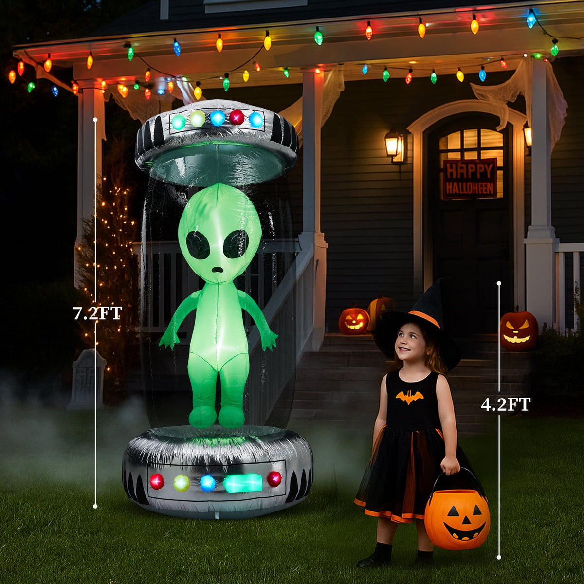 Witchwood™ 8 FT Halloween Inflatables UFO Alien Decoration Outdoor Halloween Decoration