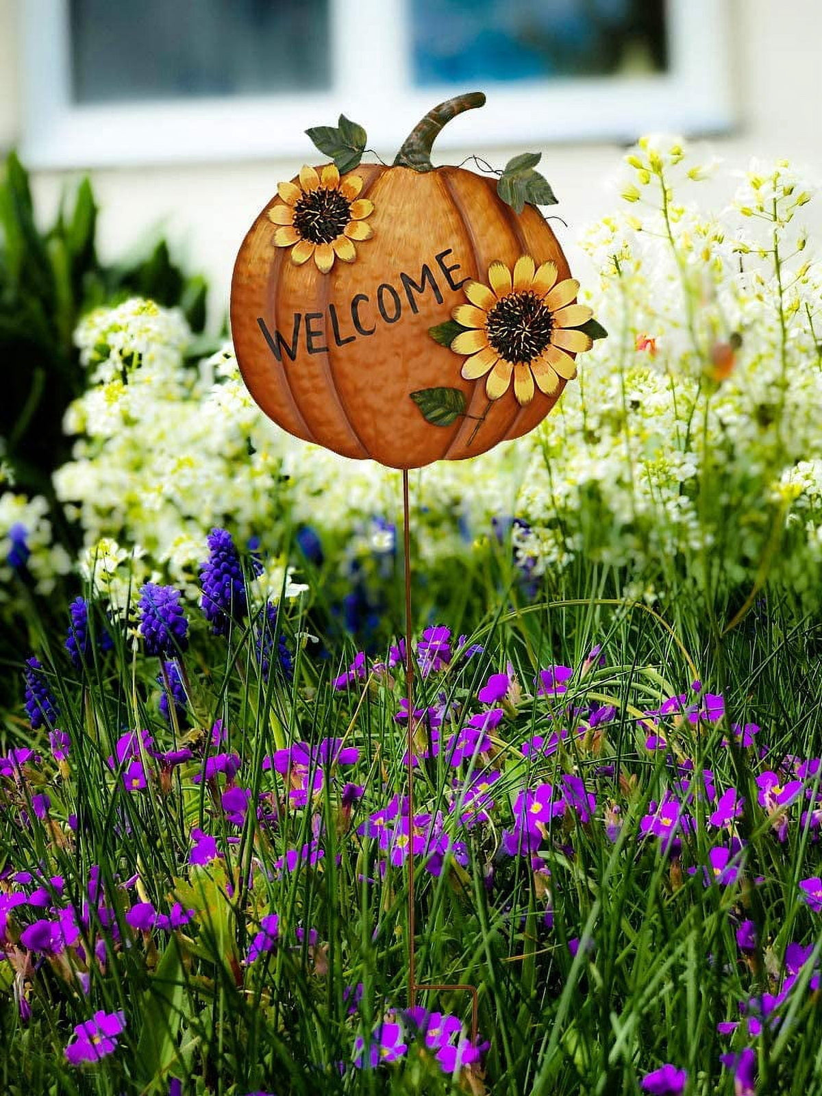 Witchwood™ Pumpkin Garden Stake Metal Welcome Sign Fall Decor, Decorative Pumpkin Yard Garden Dcor Outdoor for Autumn Harvest Thanksgiving Halloween Rustic Pumpkin Decoration for Home (1, 14inX36.75in)
