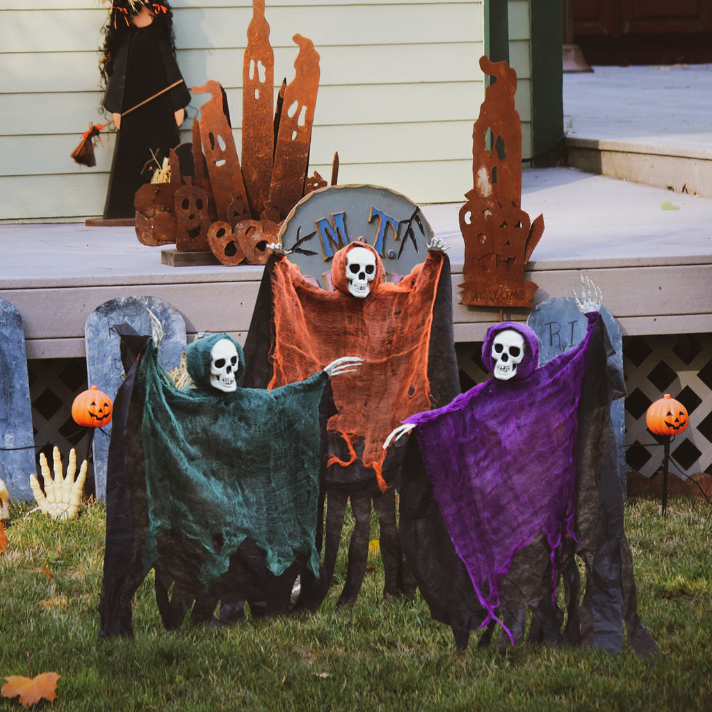 Witchwood™ Nifti Nest Halloween Skeleton, 3 Pcs Ghost Decorations, Halloween Props, Halloween Yard Decorations, Black,Green,Red