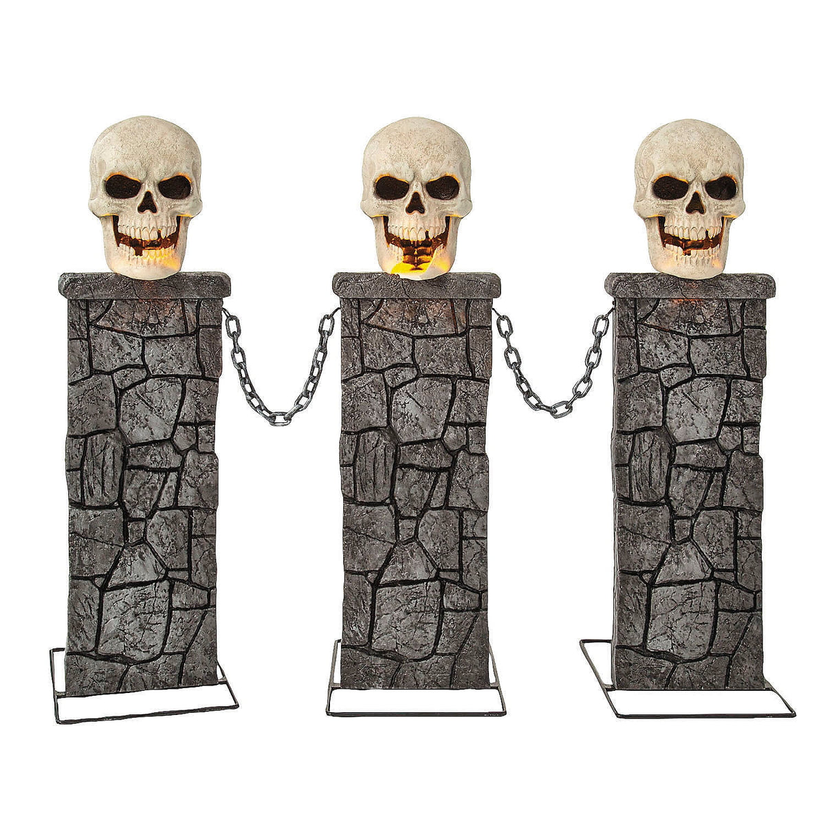 Witchwood™ 4 Ft. x 3 Ft. Light-Up Skull Pedestal Fence with Chains Halloween Decoration