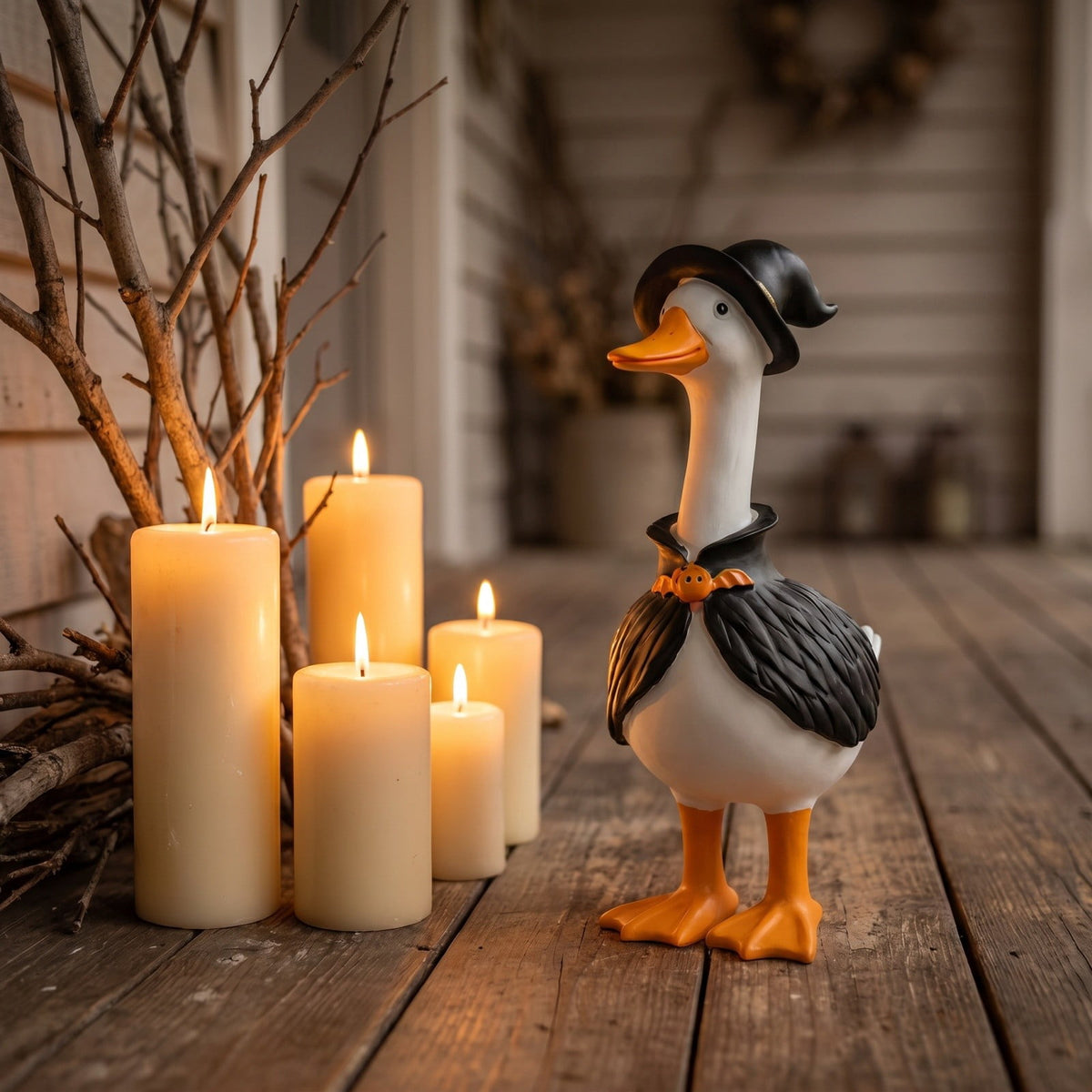 Witchwood™ Clearance! Witch Goose Figurine with Hat and Cape, Halloween Porch Goose Statue 11.8", Resin Lawn Goose Decor for Yard, Halloween Gift Ideal