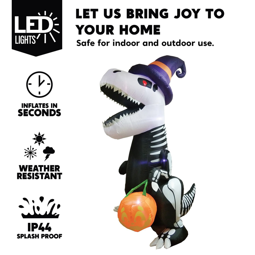 Witchwood™ 8 FT Halloween Inflatable Skeleton Dinosaur with Build-in LEDs Pumpkin Decorations,Halloween Outdoor Decorations Blow up Yard Decorations