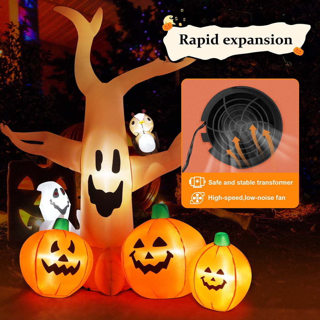 Witchwood™ 8FT Halloween Inflatables Dead Tree,Outdoor Halloween Decorations with Built-in LED Lights,Halloween Blow Up Yard Decorations with Pumpkin,Ghost,and Owl