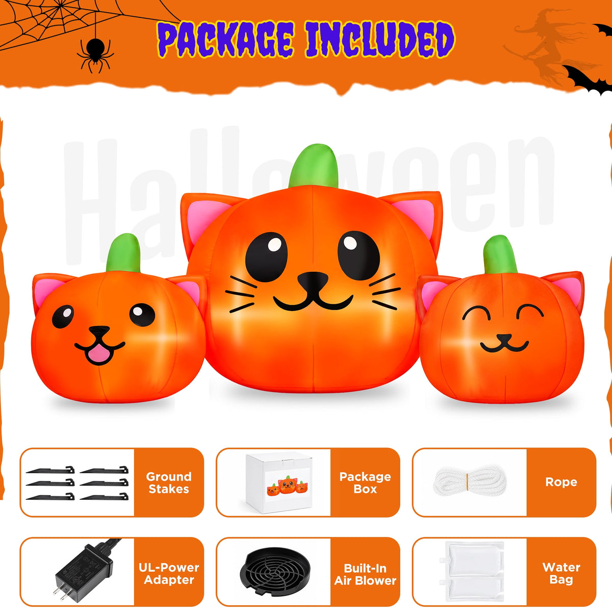 Witchwood™ 6.2FT Halloween Inflatable Pumpkin Cat Outdoor Decorations, Halloween Blow Ups with Lights for Party, Yard