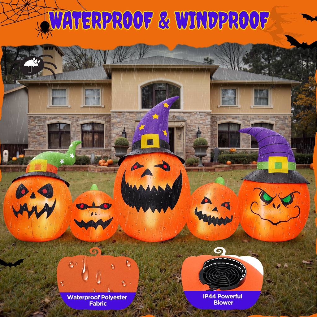 Witchwood™ 8FT Halloween Inflatable Pumpkins Blow ups Outdoor Decorations, Five Pumpkins with LED Lights for Party Yard