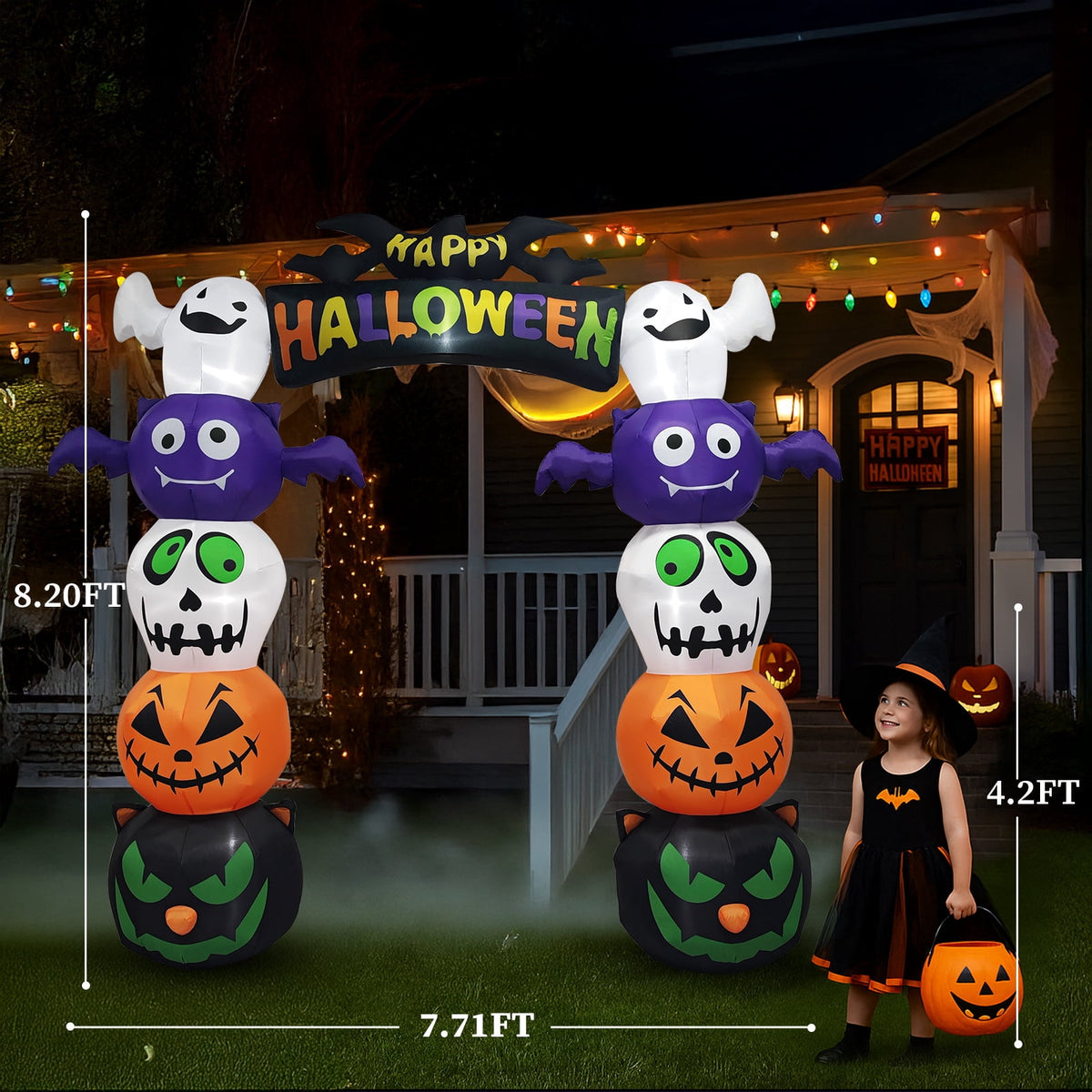 Witchwood™ 8.2' Halloween Inflatables Pumpkin Ghost Archway, Blow up Hallowee Decorations with Built-in LED Lights for Holiday
