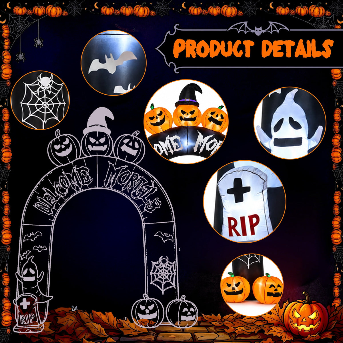 Witchwood™ 10FT Halloween Inflatable Arch for Outdoor Decor, LED Lighted Scary Archway with Ghost & Pumpkin, Blow Up Yard Decoration for Haunted Party Graveyard