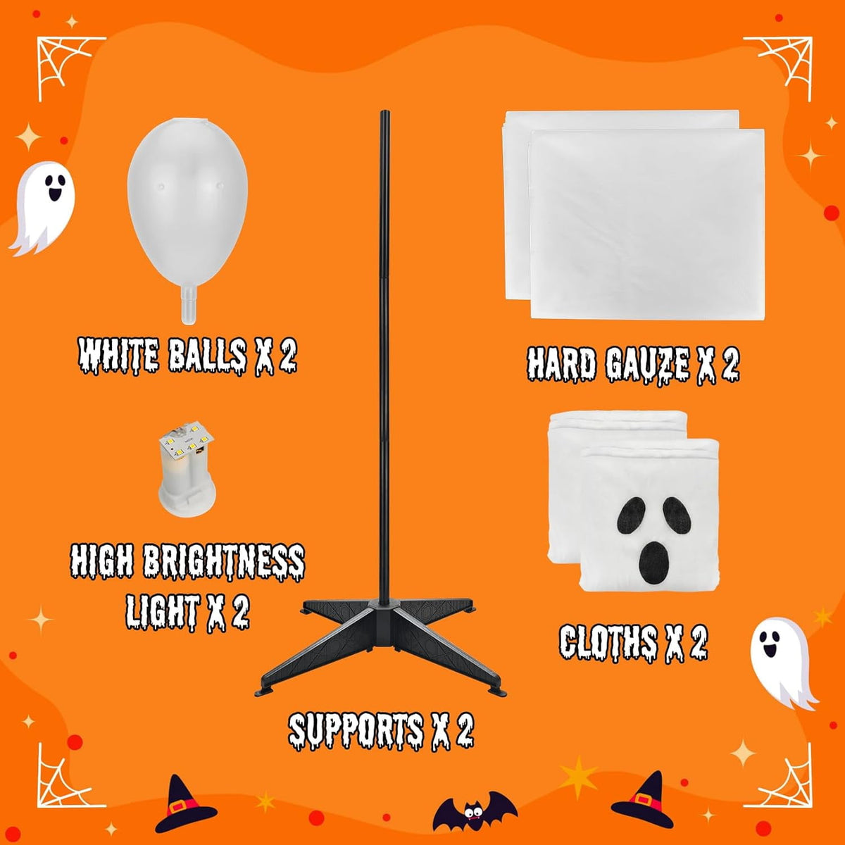Witchwood™ Halloween Decorations Outdoor Indoor Halloween Party Decorations Indoor,Spooky Ghost Decor with String Lights,Halloween Ghost Lights for Porches Yards Gardens Lawn 2 Pack