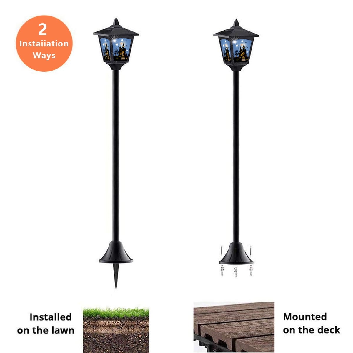 Witchwood™ 2-Pack Haunted House Solar Post Lights - Spooky Halloween Decoration with Eerie Glow, 40" Rust-Proof Stake, Auto On/Off for Outdoor Yard