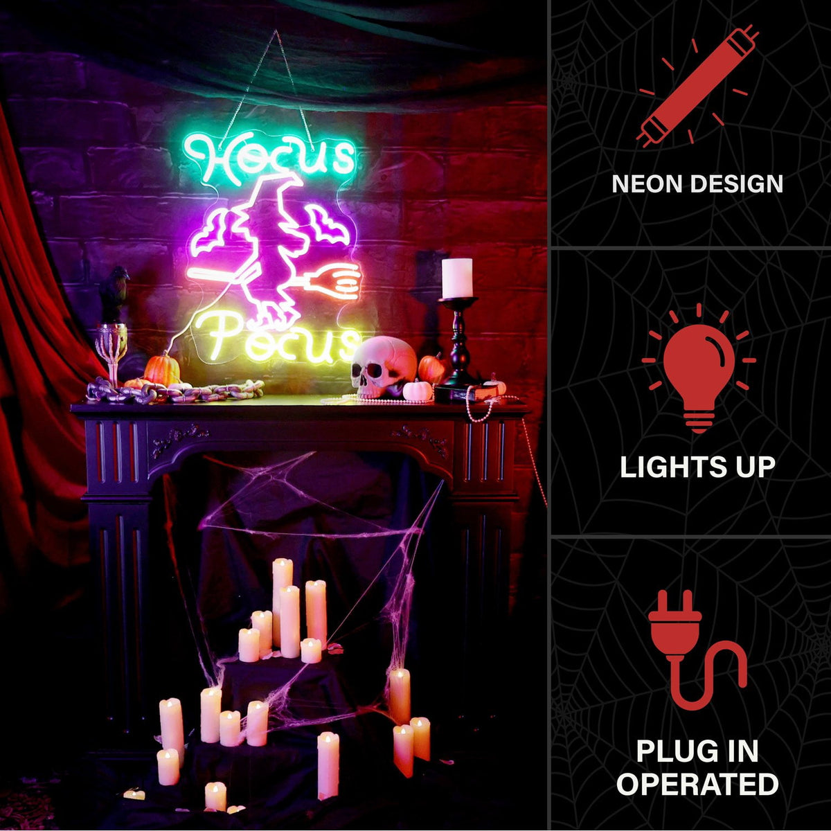 Witchwood™ Witch Sign Multicolor Halloween Décor with Neon LEDs, 1.9-Ft