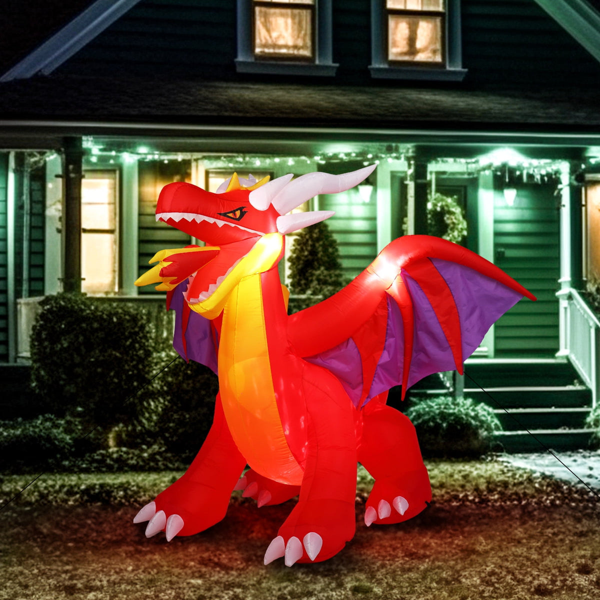 Witchwood™ 6FT Halloween Inflatables Fire Dragon Outdoor Halloween Decoration Built-in LED Lights