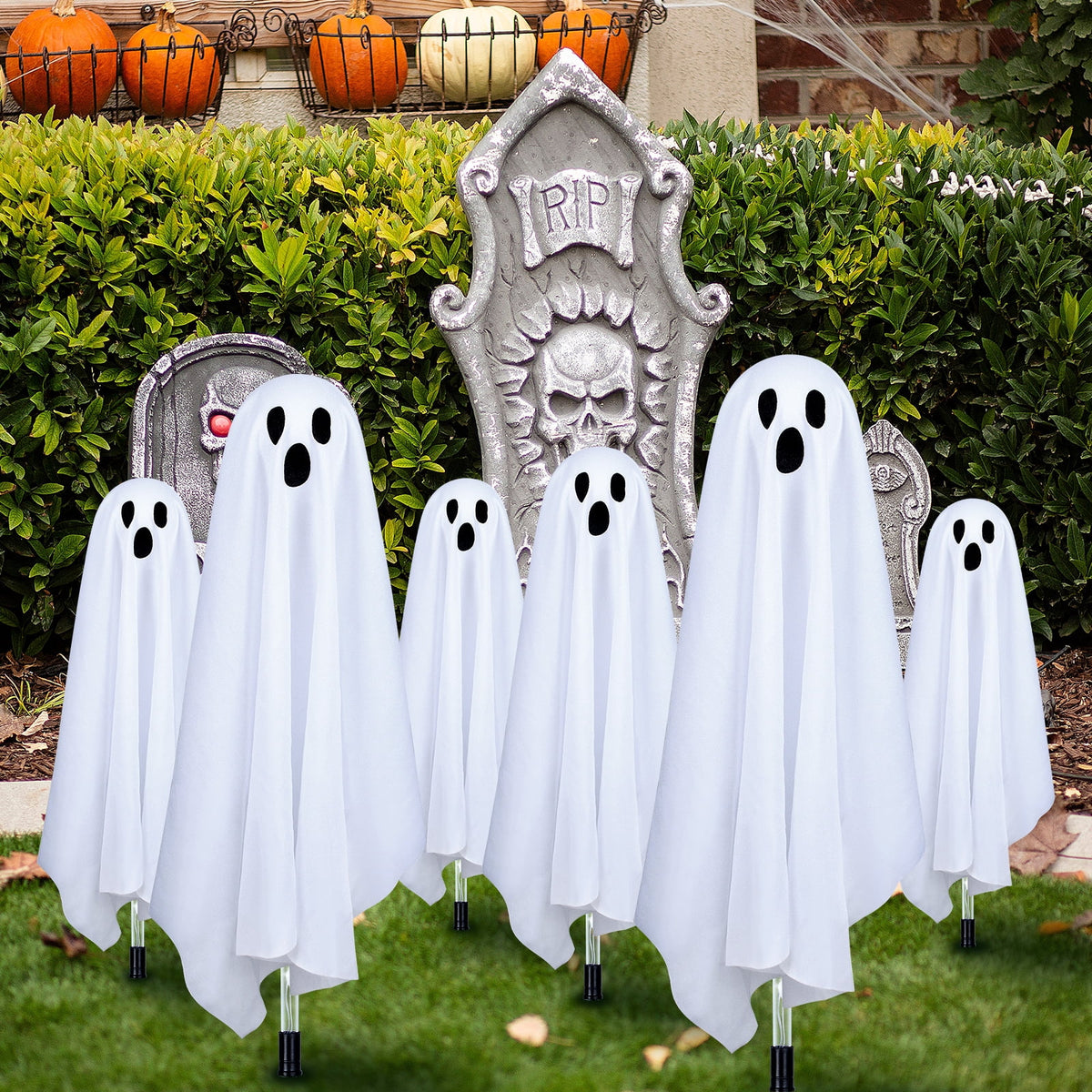 Witchwood™ Halloween Decorations Outdoor, 6 pack Light up Spooky Ghosts with 8 Modes LED Light - Scary Standing Ghosts Decor for Front Door Porch Yard Home Party