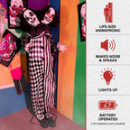 Witchwood™ Lifesize 5.5 ft Animatronic Two-Headed Clown with Lights and Sound, Indoor/Outdoor Halloween Decoration, HHCLOWN-37FLSA