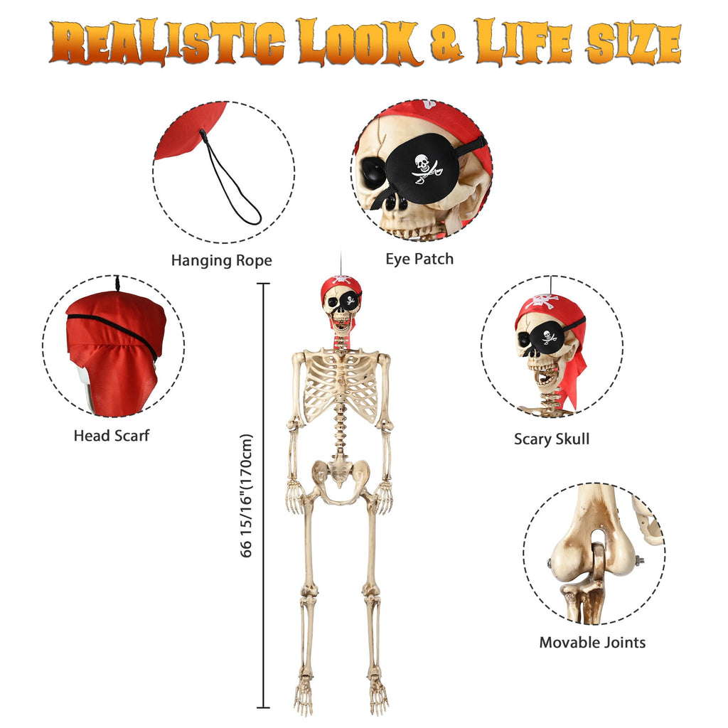 Witchwood™ Yescom Pirate Life Size Skeleton Poseable Full Size 5.6 Ft Halloween Party Decorations Haunted House 2026