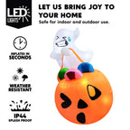 Witchwood™ 5ft Halloween Inflatables Light up Cute Ghost,Blow Up Ghost Lift Pumpkin Candy Bag with Build-in LEDs for Yard Decorations