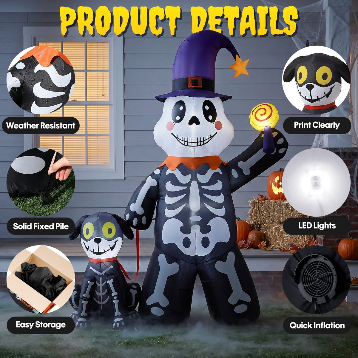 Witchwood™ Halloween Inflatables Decorations Skeleton and Dog, Halloween Blow ups Yard Decorations Outdoor for Garden Lawn