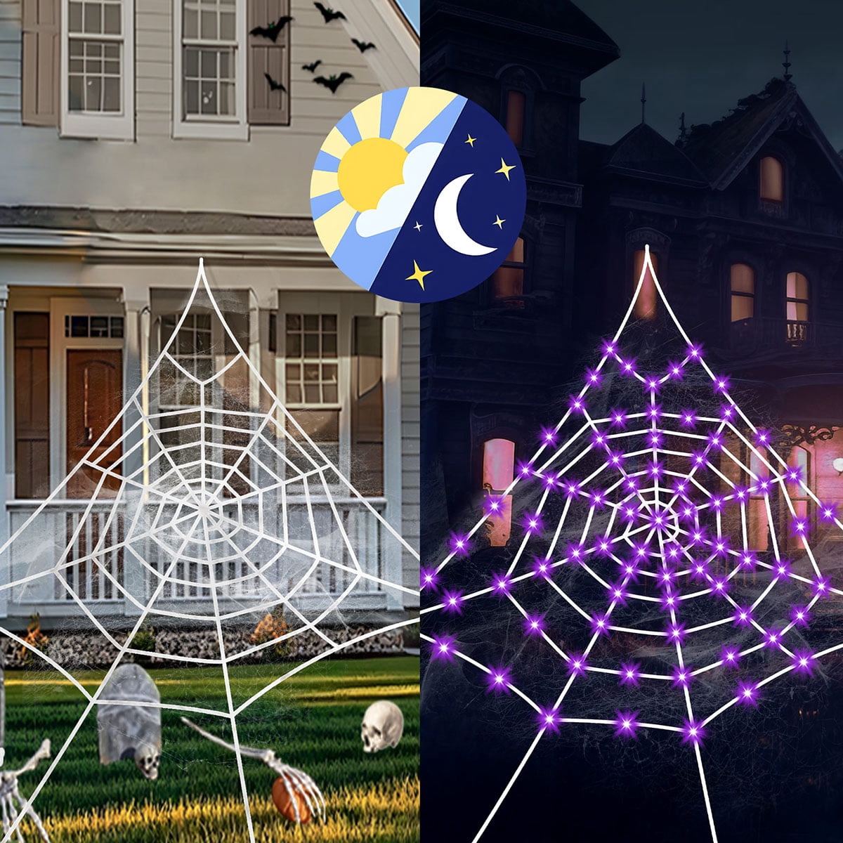 Witchwood™ HKKDKTA Halloween Spider Web Lights Decoration, 250 LED Giant Spider Web 16.4ft Light Up Halloween Web Lights for Yard, Porch Decor (Purple)