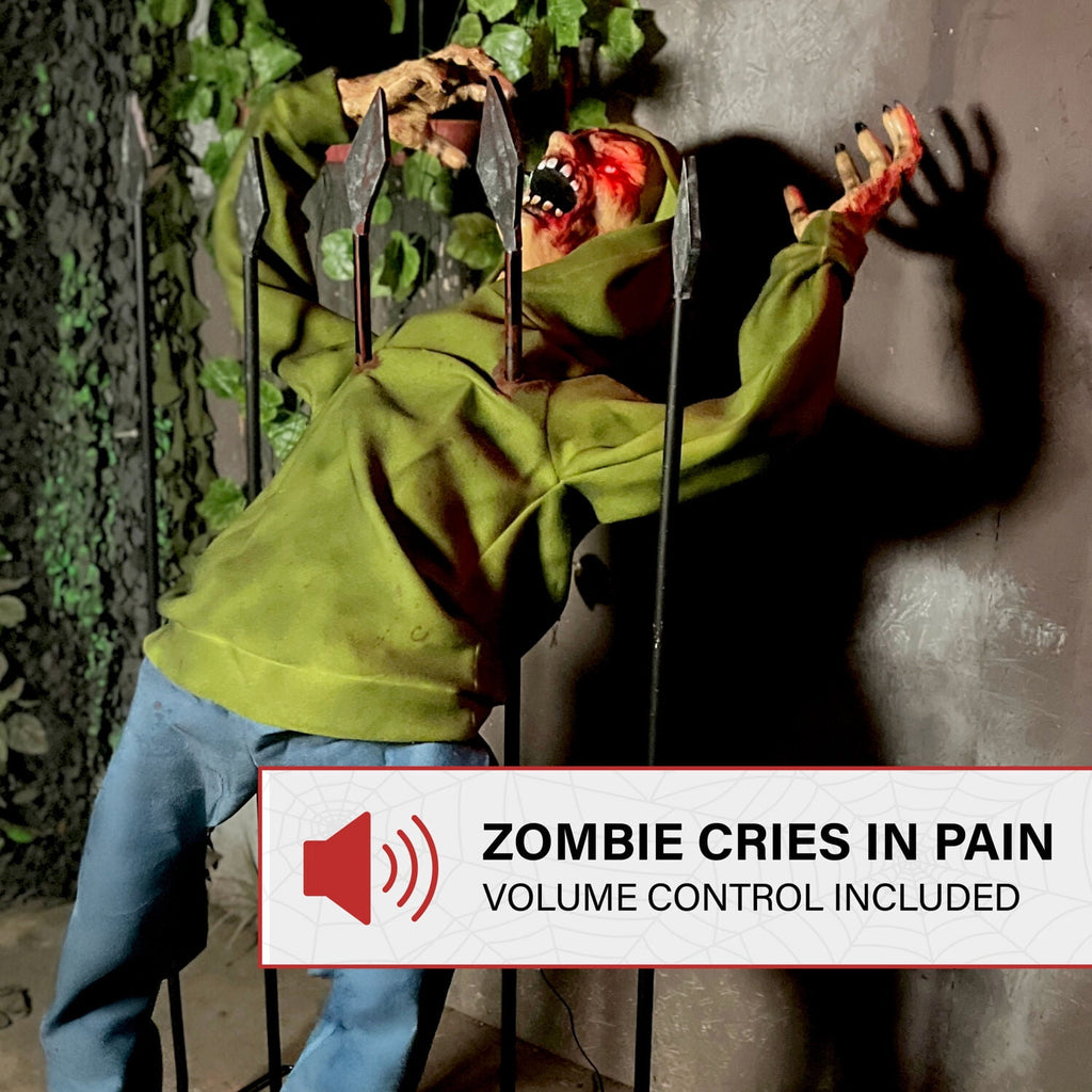 Witchwood™ 4.4 ft Voice-Sensor Impaled Zombie Halloween Animatronic, HHIMPZOMB-1FLSA