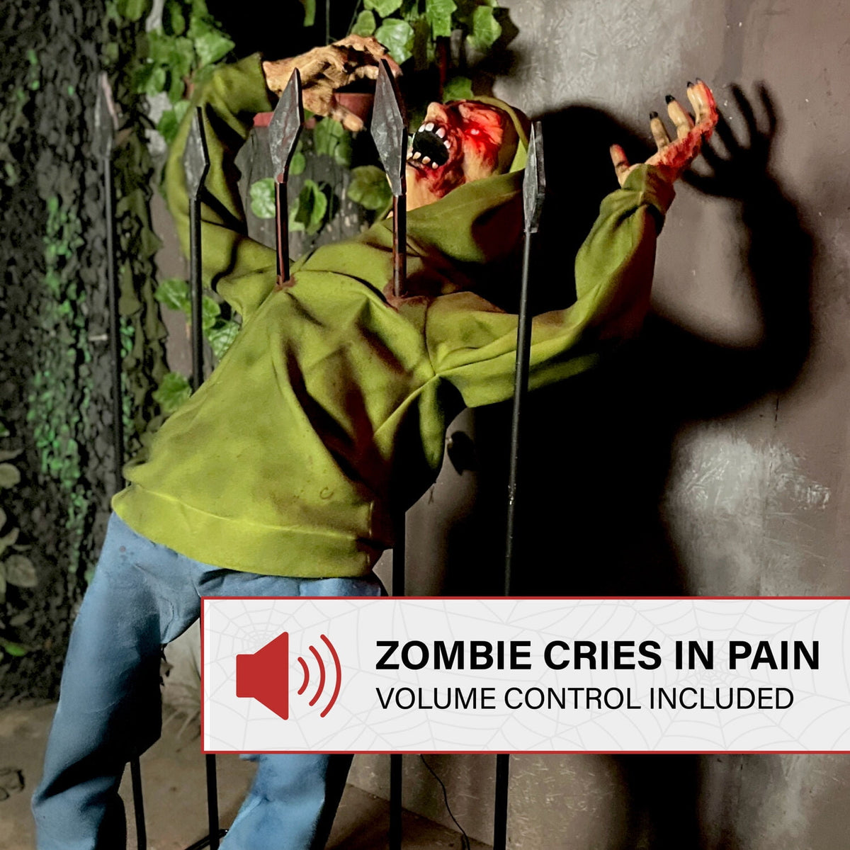 Witchwood™ 4.4 ft Voice-Sensor Impaled Zombie Halloween Animatronic, HHIMPZOMB-1FLSA
