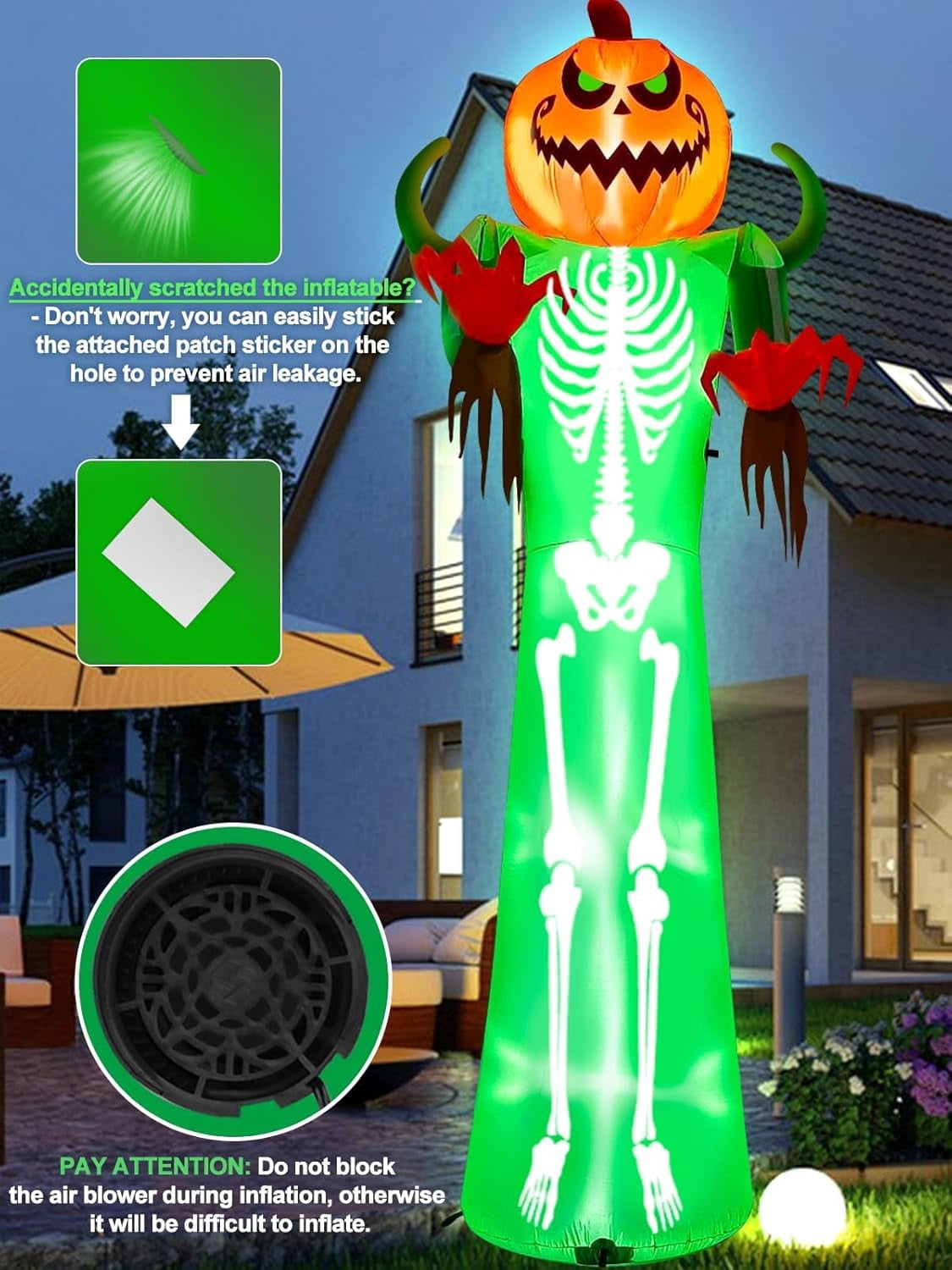 Witchwood™ 12FT Halloween Inflatable with LED Lights ? Giant Pumpkin & Skeleton Outdoor Decoration for Yard, Lawn, Home, & Party ? Scary Blow-Up Halloween Holiday Decor
